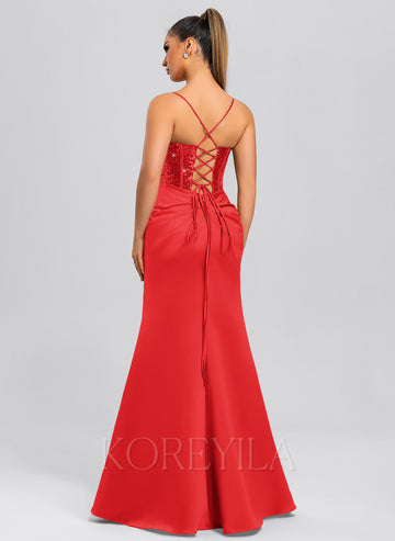 Sheath/Column Cowl Floor-Length Sequin Satin Maxi Dresses With Sequins